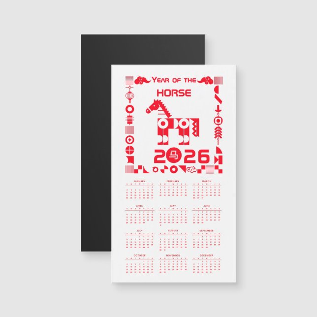 Calendar Year of the Horse 2026  Magnetic Card (Front/Back)