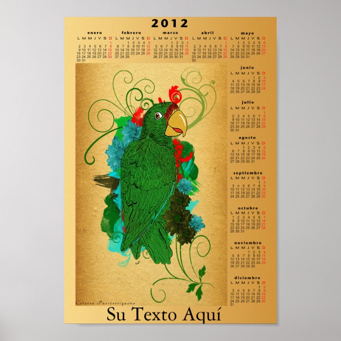Calendario 2012 con Cotorra Puertorriqueña Poster