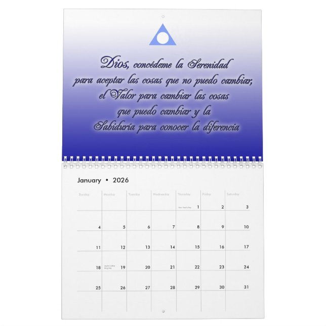 Calendario de Serenidad y lemas de Al Anon Calendar (Jan 2026)