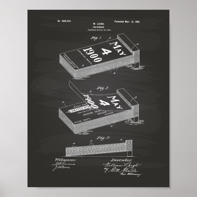 Calender 1901 Patent Art Chalkboard Poster (Front)