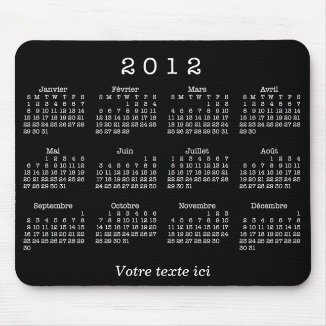 Calendrier 2012 français mouse pad (Front)