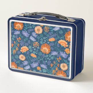 Calendula Hand Painted Floral Design Metal Lunch Box
