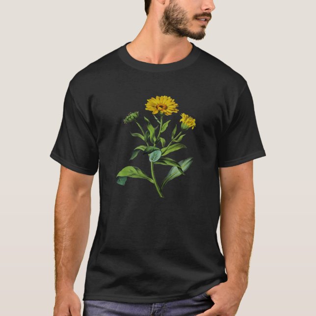 Calendula officinalis Botanical Vector Cut Out T-Shirt (Front)