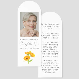 Calendula Simple Photo Funeral Bookmark