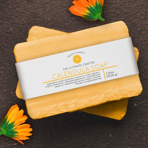 Calendula soap yellow beauty product label band invitation belly band