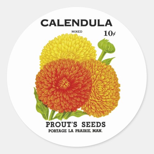 Calendula Vintage Seed Packet Classic Round Sticker