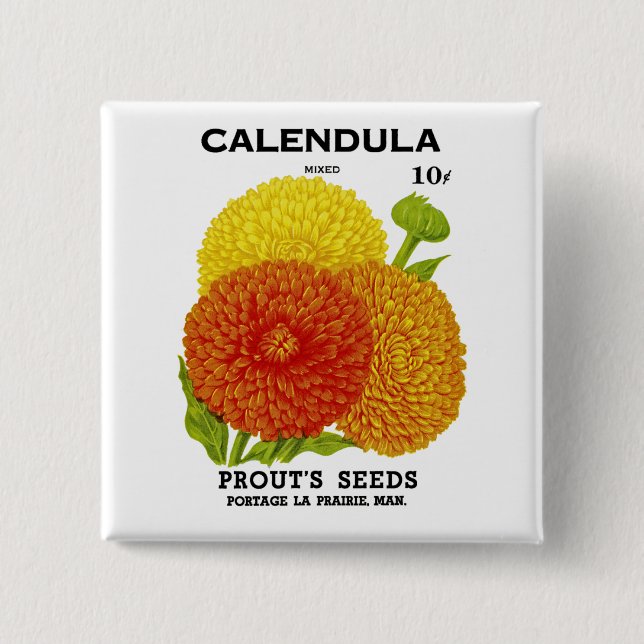 Calendula Vintage Seed Packet Pinback Button (Front)