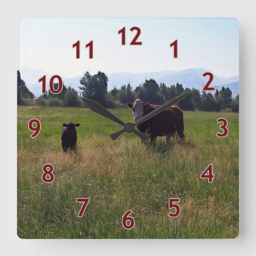 Calf and Cow  Square Wall Clock