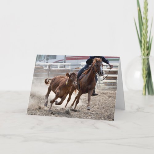 Calf cutting horse birthday card