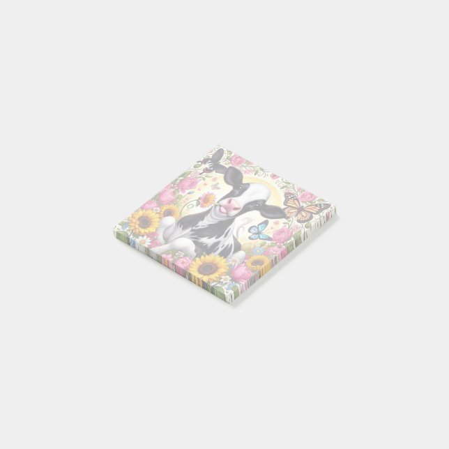 Calf in a Vibrant Floral and Butterfly Wonderland Post-it Notes (Angled)