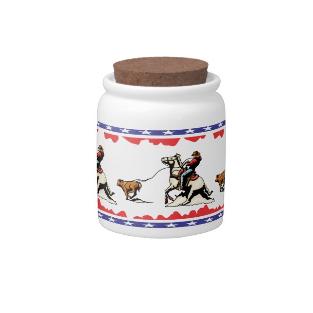 Calf Roper Candy Jar Western Home Decor (Front)