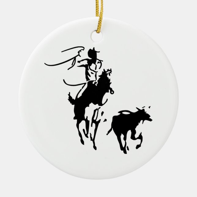 Calf Roping Ceramic Ornament (Front)