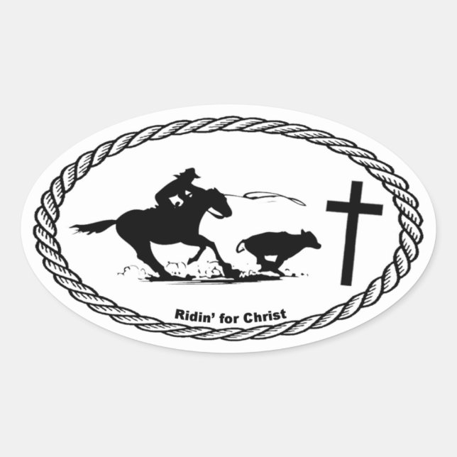 Calf Roping Cross Euro Style Oval Sticker (Front)