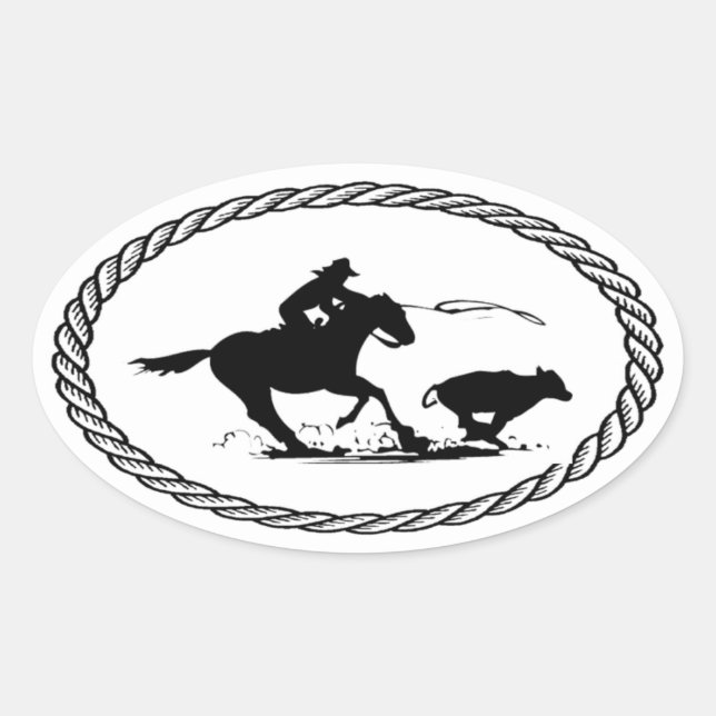 Calf Roping Euro Style Oval Sticker (Front)
