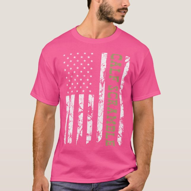 Calf Scramble American Flag Patriotic Rodeo T-Shirt (Front)