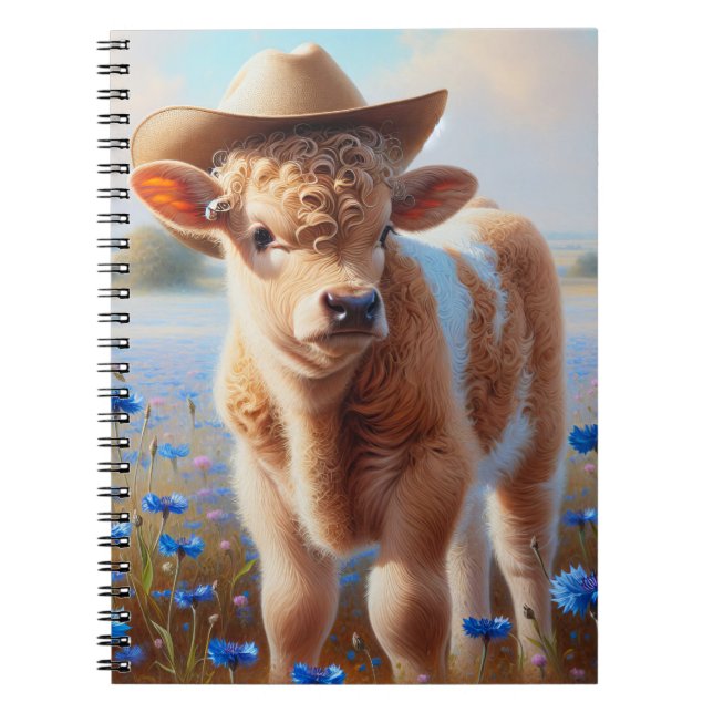 Calf With Cowboy Hat In Pasture  Notebook (Front)