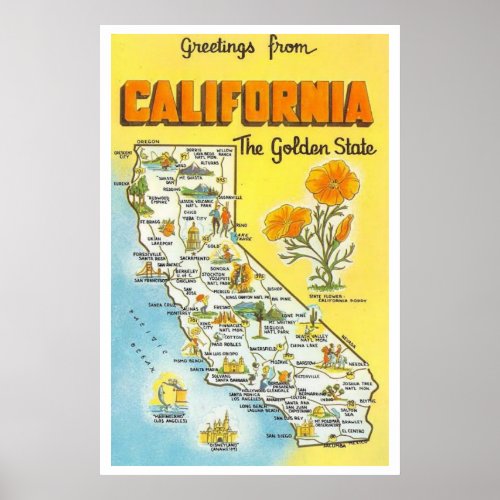 Calfornia State Map 24x36 Poster