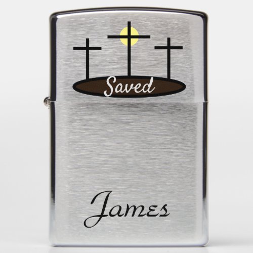 Calgary 3 Crosses Saved Christian Gift with Name Zippo Lighter