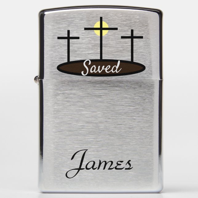 Calgary 3 Crosses Saved Christian Gift with Name Zippo Lighter (Front)