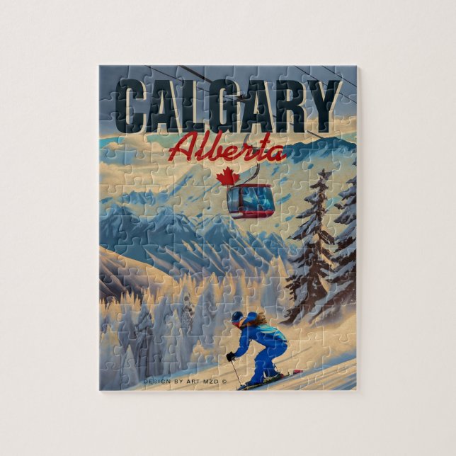 Calgary Alberta Canada Skiing Souvenirs 1950s Jigsaw Puzzle (Vertical)