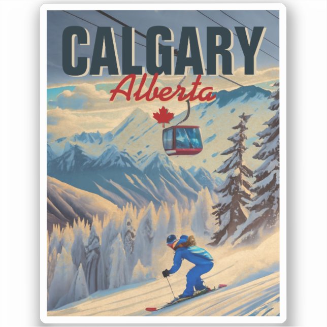 Calgary Alberta Canada Skiing Souvenirs 1950s Sticker (Front)