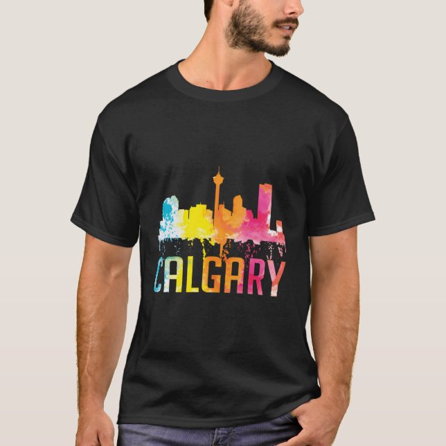 Calgary Alberta Canada Watercolor City Skyline Sou T-Shirt (Front)