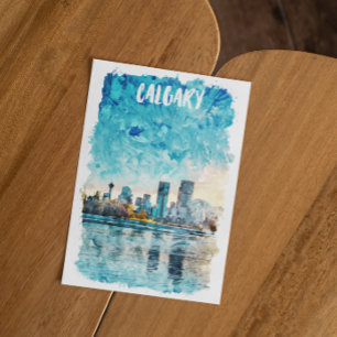 Calgary Alberta Canada Watercolor City View Postcard
