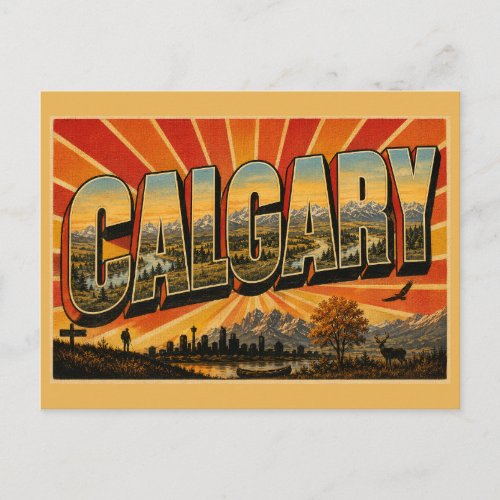 Calgary Alberta Prairie Park River Mountain Art Postcard