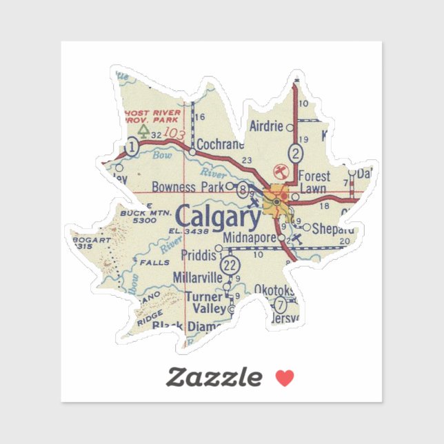 Calgary Alberta Vintage Map Sticker (Sheet)