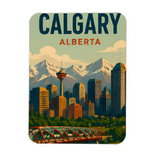 Calgary Canada Skyline Rocky Mountains Travel Magnet