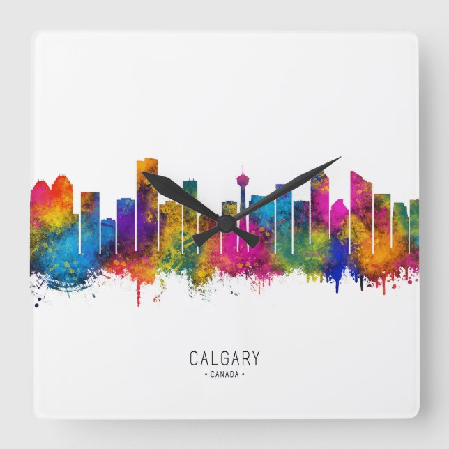 Calgary Canada Skyline Square Wall Clock (Front)