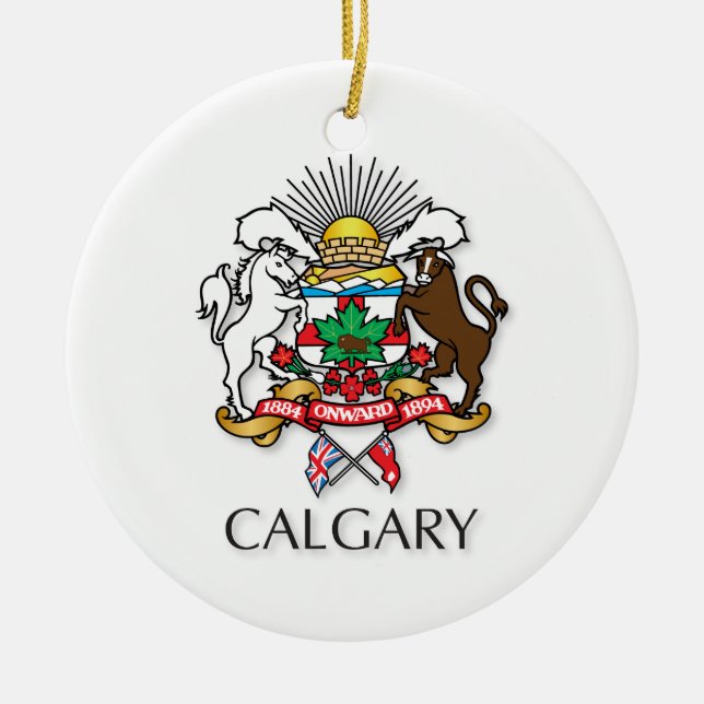 Calgary coat of arms ceramic ornament (Front)
