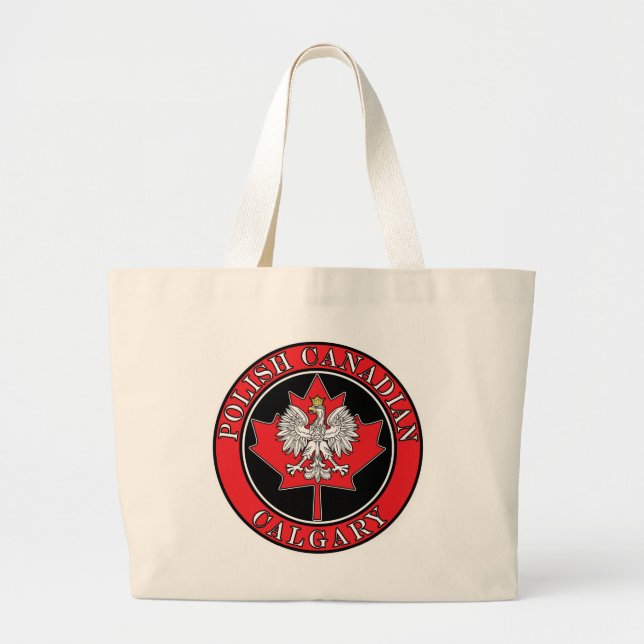 Calgary Round Polish Canadian Leaf Large Tote Bag (Front)
