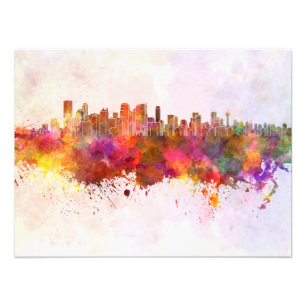 Calgary skyline in watercolor background photo print