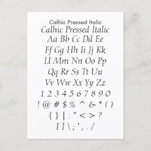 Calhic Pressed Italic - Zazzle Font Sampler Sheet Postcard
