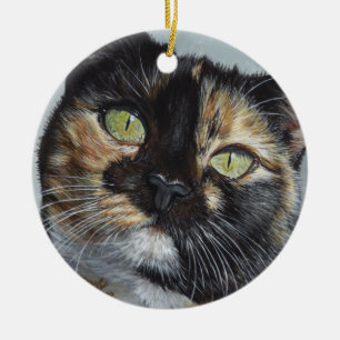 Cali Calico Tortoiseshell cat painting art Ceramic Ornament