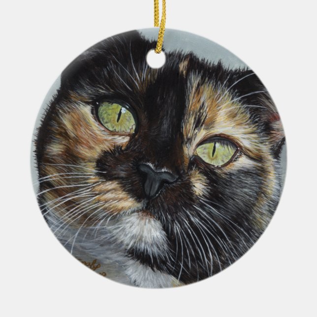 Cali Calico Tortoiseshell cat painting art Ceramic Ornament (Front)