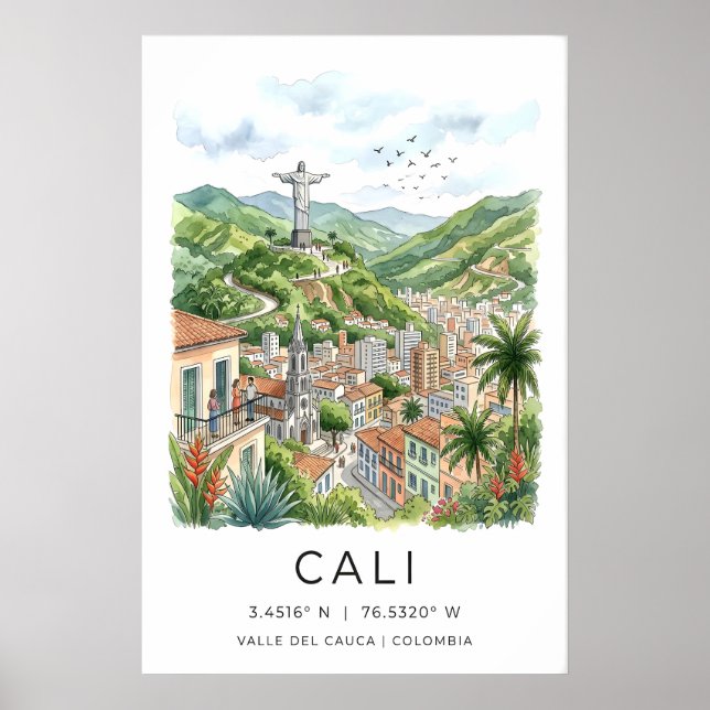 Cali Colombia Poster - Salsa Capital Cityscape (Front)