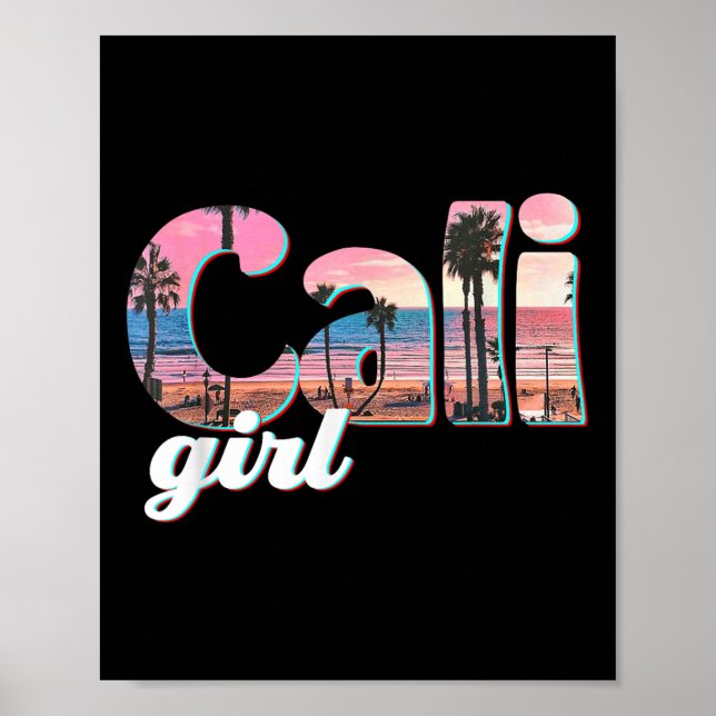 Cali Girl Sunset Beach California Summer Retro Wom Poster (Front)