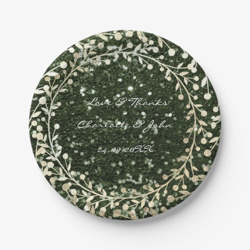 Cali Green Glitter Foxier Gold Wreath Garland Paper Plates