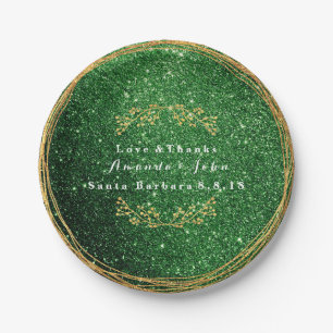 Cali Green Greenery Gold Floral Glitter Wedding Paper Plates