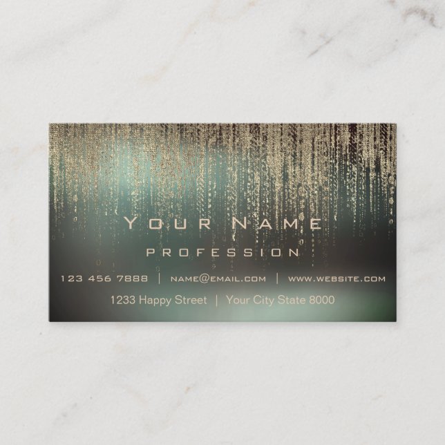 Cali Green Ombre Metallic Gold Matrix Cyber Rain Business Card (Front)
