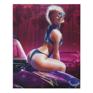 Cali Pin Up with Hot Rod Faux Canvas Print