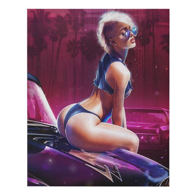 Cali Pin Up with Hot Rod Faux Canvas Print (Front)