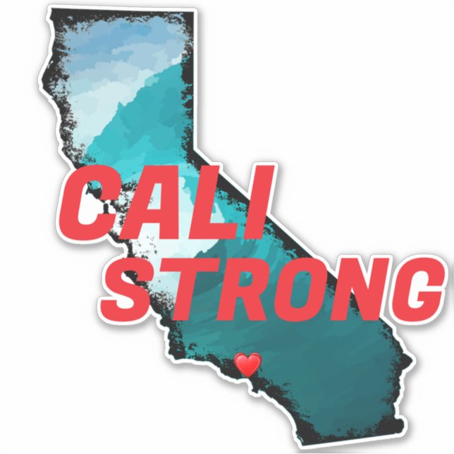 CALI STRONG Red Blk CA Outline Ocean Solid Heart Sticker (Front)