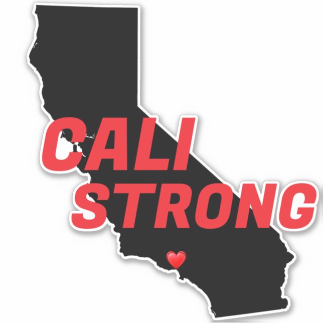 CALI STRONG Red Blk CA Solid Heart Sticker (Front)