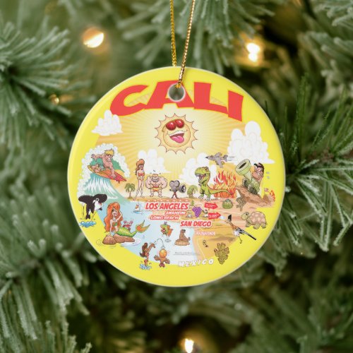 CALI Sunny California Round Ceramic Ornament