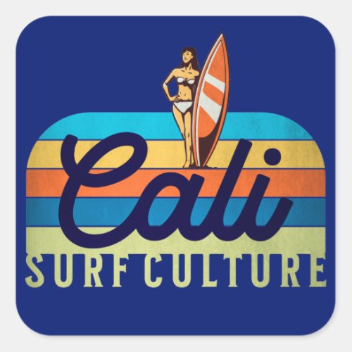 Cali Surf Culture Vintage Style Square Sticker