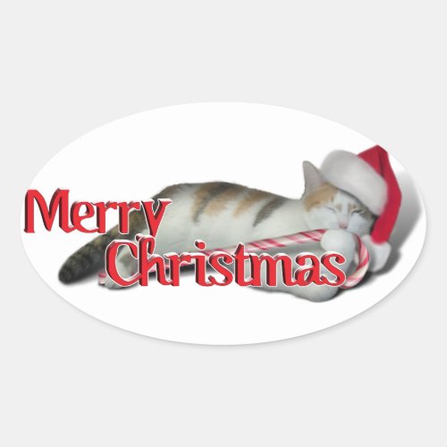 Cali the Candy Cane Kitty Oval Sticker