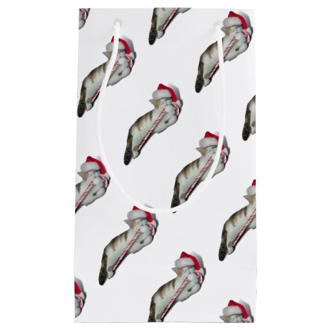 Cali, the Christmas Candy Cane Kitty Small Gift Bag (Front)